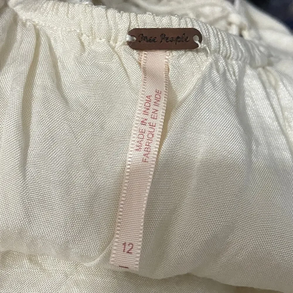 Free People Circle Of Love Embroidered MIni Dress V Neck Lace Up Back Size 12 - Picture 7 of 13